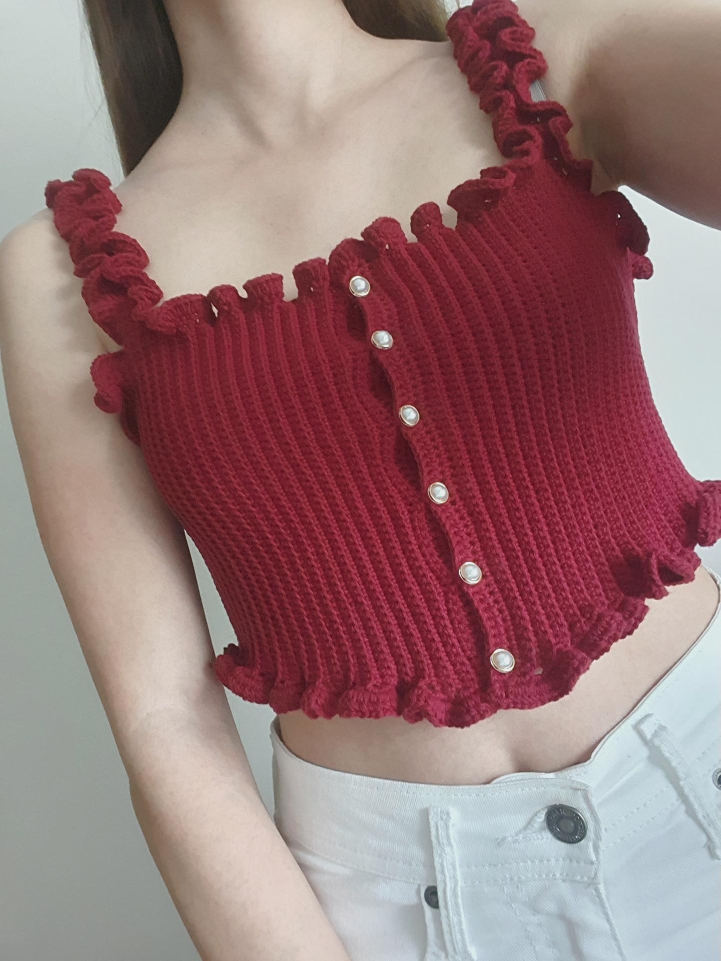 Livia Top burgundy ruffled crochet design